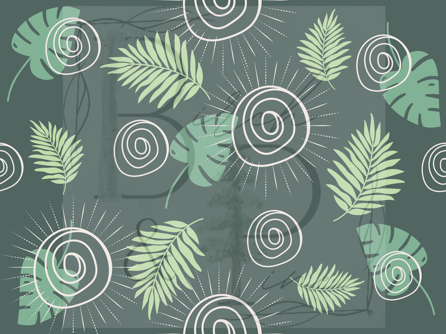 Suns and Leaves Seamless Pattern